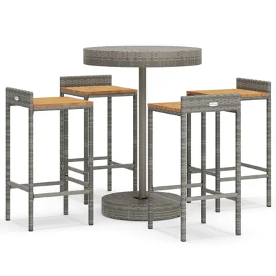 Produktbild von 5-tlg. Gartenbar-Set Grau Poly Rattan & Massivholz Akazie