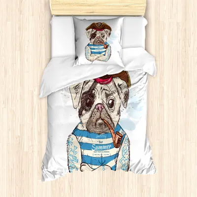Produktbild von ABAKUHAUS Mops Mantele, Piraten-Hund Bezwinger von Sea, Milbensicher Allergiker geeignet mit Kissenbezügen, 135 cm x 200 cm - 80 x 80 cm, braun Blau