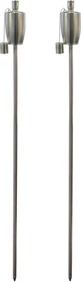 Produktbild von 2x Silber 146cm Metall Kegel Garten Feuerfackeln - Groß Draussen Citronella Paraffin Ölbrenner Tiki Pfahl Laterne Beleuchtung - von Harbour Housewares