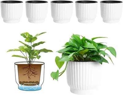 Obrázek produktu pro Sada 6 bílých plastových samozavlažovacích květináčů