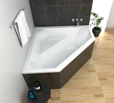 Image de ECOLAM Baignoire d'angle IRMA 140 x 140cm + support universel en polystyrène | pieds siphon + silicone