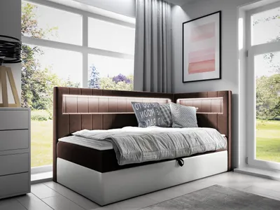 Produktbild von MIRJAN24 Boxspringbett Gold Junior 3 90x200, Einzelbett mit Bonellfederkern, Härtegrad - H3 (Farbe: Soft 017 + Fresh 04, Seite zum Öffnen des Bettkastens: Rechts)