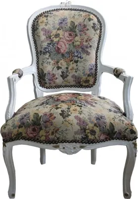 Produktbild von Casa Padrino Barock Salon Stuhl Blumen Muster / Creme / Gold - Antik Design Möbel - Limited Edition