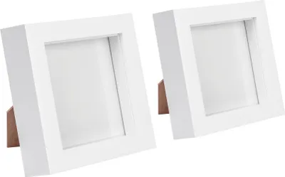 Produktbild von 2x weiß 4 "x 4" 3d Box Fotorahmen - stehendes hängendes Handwerk Schattenbildanzeige - von Nicola Spring