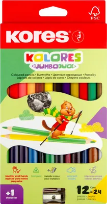 Produktbild von Kores Buntstifte Kolores JUMBO DUO 12er Karton-Etui + GRATIS Spitzer