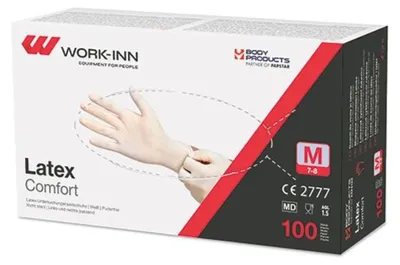 Produktbild von 100 "WORK-INN" Handschuhe, Latex puderfrei "Comfort" weiss - natur Größe: M