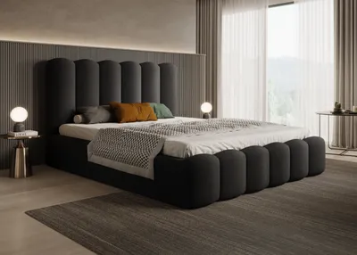 Obrázok produktu pre BESILIO čalúnená posteľ s úložným priestorom a lamelovým roštom 140x200 Tessa - elegantná zamatová posteľ do spálne - čierna