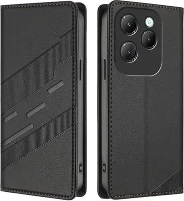 Produktbild von Hülle für Infinix Hot 40 /Hot 40 Pro/Tecno Spark 20 Pro 4G, Kunstleder Brieftaschen Handyhülle mit Kartenfach und Standfunktion Schwarz