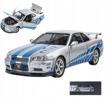 Produktbild von Nissan Skyline GTR R34 Sammlermodell Auto 1:24 Silberblau