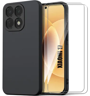 Image de Coque + 2 Verres Trempés pour Xiaomi 17, Protection Silicone Souple Slim Antichoc Anti-Rayures Noir
