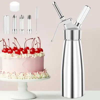 Image de Distributeur de crème - Pistolet à crème - 500 ml - Anti-fuite - 3 buses décoratives - Pour gâteaux, desserts et mousses