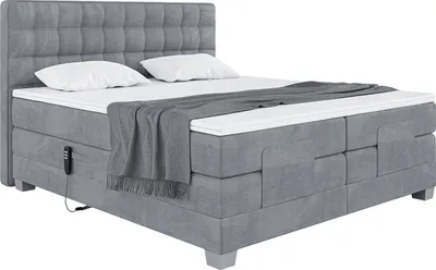 Produktbild von MEBLINI Boxspringbett Elektrisch Verstellbar - Gepolstert Doppelbett mit Matratzen und Toppers - Polsterbett - Bett mit Kopfteil - EDISON - 200x200 - H3/Grau Samt