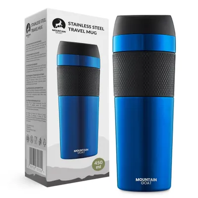 Produktbild von MOUNTAIN GOAT TRAVEL Thermobecher, 400 ml, Edelstahl, Doppelwandig, mit Druckknopfverschluss, Blau