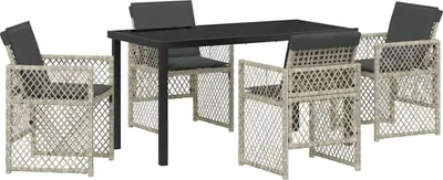 Produktbild von Modernes Gartenmöbel-Set, Essgruppe für 4 Personen, Hellgrau Poly-Rattan, Stahlrahmen, Glastisch 140x70x73 cm, 4 Stühle