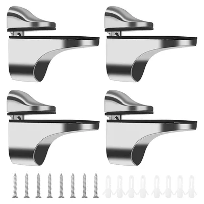 Produktbild von Verstellbare Regalhalterungen für Holz/Glas, Wandhalterung aus massivem Metall, poliertes Chrom (4 Stück)