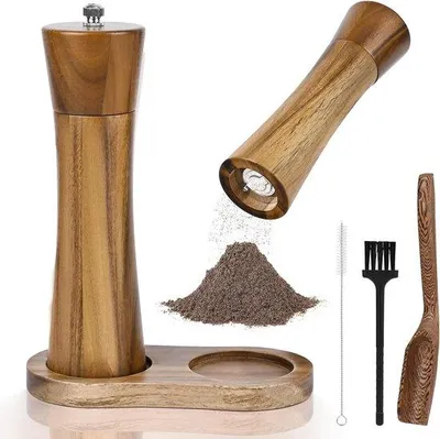 Zdjęcie produktu dla Zestaw drewnianego młynka do pieprzu z ceramicznym mechanizmem mielącym i okienkiem