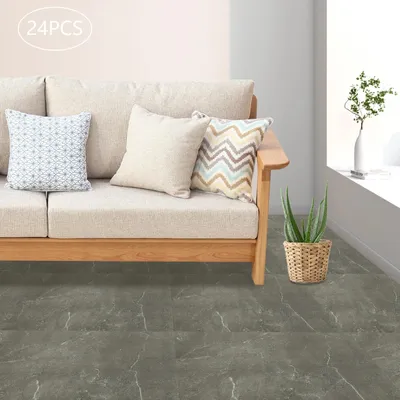 Image de Autocollants de sol pour carrelage - Lot de 24 pièces 60 x 30 cm - Autocollants - Imperméables - PVC - Gris