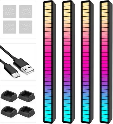 Obrázek produktu pro RGB LED lampa s možností dobíjení – ovládání hudbou, hlasem a podle rytmu – atmosférické osvětlení pro auto a hernu (4 kusy)