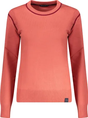 Image de Pullover rouge pour femme : t-shirt à manches longues avec col rond & détails contrastés