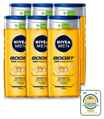 Image de 6 x Gel douche NIVEA MEN Boost - 250 ml - Pack économique - 6 pièces