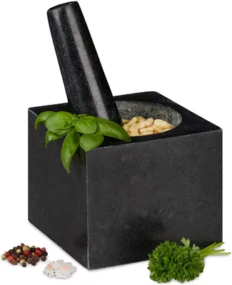 Produktbild von relaxdays Čtvercový žulový hmoždíř s tloučkem
