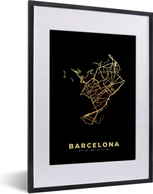 Produktbild von MuchoWow® Gerahmtes Poster Stadtplan - Spanien - Schwarz - Gold 30x40 cm - Poster mit Schwarzem Bilderrahmen Wandposter Rahmen Foto Bilder - Wandposter Schlafzimmer