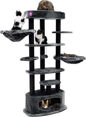 Productafbeelding van Kattenkrabpaal - Krabmeubel - Kattenboom - Krabton - Krabhuis - Zwart - 177 cm Hoog