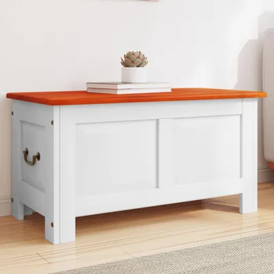 Obrázek produktu pro Úložná truhla s víkem masivní akáciové dřevo Hnědá a bílá / 110 x 55 x 57 cm