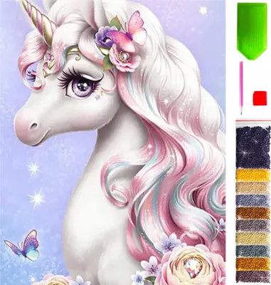 Produktbild von ARTULIO - Diamond Painting Set - Märchenhaftes Einhorn mit Blumen - 40 x 30 cm - Bilder DIY, Crystal Art, 5D Diamant Painting, Komplettset Mosaik + Zubehör