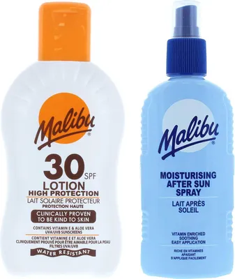 Productafbeelding van Malibu Protective Lotion SPF30 zonnebrandlotion 200 ml + After Sun Lotion Spray aftersun lotion 200 ml Bruiningsset