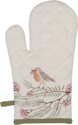 Produktbild von Clayre & Eef Ofenhandschuh 18x30 cm Beige Grün Baumwolle Vogel