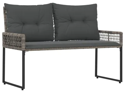 Image de vidaXL Banc d'extérieur gris 118 x 55 x 82 cm Rattan PE et tissu