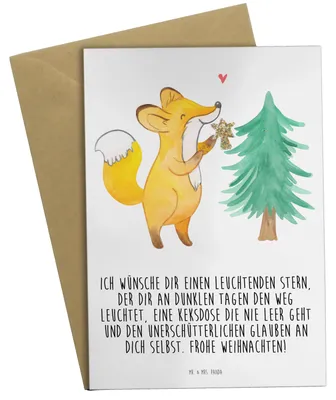 Produktbild von Mr. & Mrs. Panda Beileidskarte Fuchs  Weihnachtsbaum - Weiß - Geschenk, Weihnachtsmann, Weihnachten, Heiligabend, osterkarten, Grußkarte, osterkarte, Weihnachtsdekoration