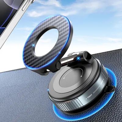 Image de Support magnétique pour téléphone portable, idéal pour voiture, avec ventouse en gel nano, rotation à 360°, pliable, et puissant support magnétique pour iPhone 12, 13, 14, 15, Pro et Pro Max, à fixer sur le tableau de bord