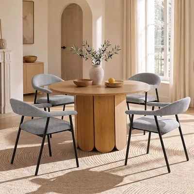 Imagen del producto de Juego de 4 sillas de comedor con funda de lino, color gris, aspecto , sillas tapizadas con reposabrazos, sillas de cocina modernas para comedor y sala de estar