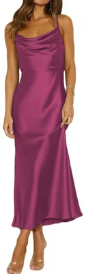 Produktbild von Mogidol Sommerkleid, Satin, Spaghettiträger, Wasserfallausschnitt, rückenfrei, M