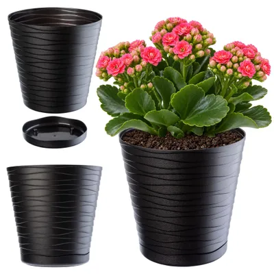 Obrázok produktu pre KADAX kvetináč s podšálkou "Greve", kvetináč, plastový kvetináč, kvetináč, okrúhly, 15 cm, čierny