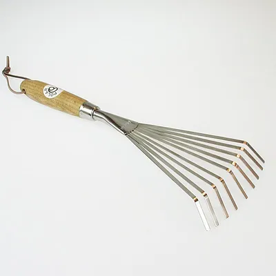 Edelstahl Kleinfeger Laubbesen 16 cm Holzstiel