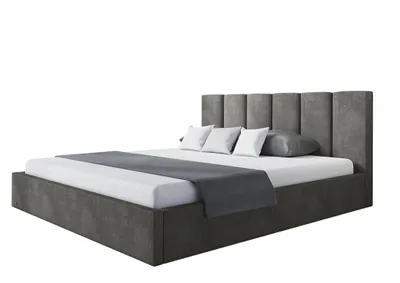 Produktbild von AlpiMeble Bett 200x200 - Polsterbett mit Bettkasten und Metallrahmen - Modern Betten - Glatter Kronos-Stoff - Kollektion Tokio, Dunkelgrau
