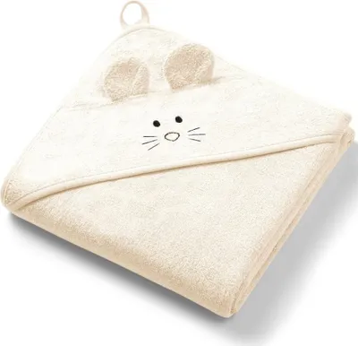 Immagine prodotto di Asciugamano in bambù con cappuccio e orecchie 100x100 cm Crema / Babyono