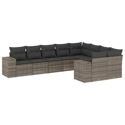 Produktbild von 9-tlg. Garten-Sofagarnitur mit Kissen Grau Poly Rattan