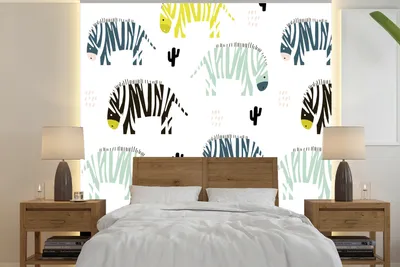 Produktbild von MuchoWow® Fototapete für Wohnzimmer oder Schlafzimmer Wandtapete Vinyl Motivtapete Zebra - Kaktus - Weiß - 240x240 cm - Schlafzimmer-Tapete