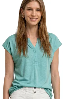 Productafbeelding van Street One blouse met wijde schouders en split hals, kleur: Misty Mint, maat: 40