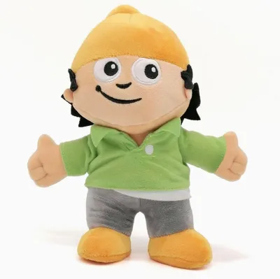 A plush toy of the character "Berti" from the Mainzelmännchen series, standing against a white background.
