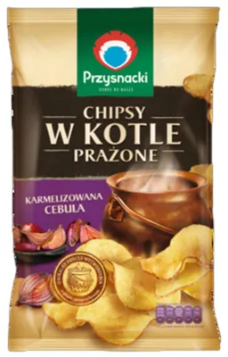 Zdjęcie produktu dla Przysnacki Chipsy W Kotle Prażone O Smaku Karmelizowana Cebula 125 G