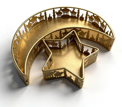 Ramadan-Tablett 2-teilig, Mond & Stern, Dessertteller, Gold