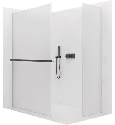 Obrázek produktu pro Sprchová zástěna Walk-in Crystal T L/P - 8 mm - bezvzpěrový systém + polička/držák na ručníky - černá matná, mléčné sklo - 120x90x200 cm