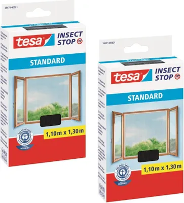 Image de TESA STANDARD Moustiquaire velcro pour fenêtre Moustiquaire de fenêtre 1,1m x 1,3m noir x2