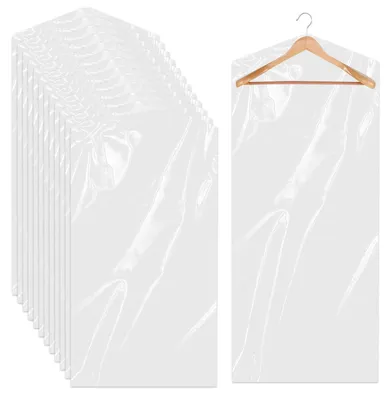 Produktbild von 10 lange Kleidersäcke, 180 cm, transparente Hängekleidersäcke, Kleidersäcke aus Kunststoff, staubdichter Schutz für Mäntel, Kleider und Abendkleider.