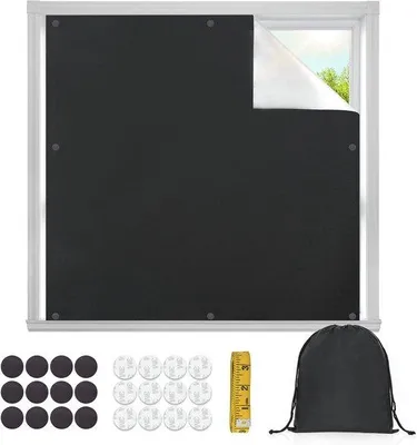 Obrázok produktu pre Sada magnetických zatemňovacích roliet Unyqoos® pre strešné okná, čierna – možné strihanie, polyester s striebornou povrchovou úpravou, bez vŕtania, samolepiace magnety